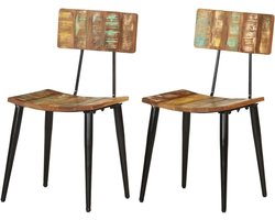 Eetkamerstoelen Set - Houten Stoelen - Buiten Zitten - Uniek Gerecycled Hout - 2 stuks - Multicolor
