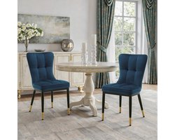 Eetkamerstoelen Set - Keukenstoelen Gestoffeerd - Comfortabel Zitten - 200kg Draagkracht - 43x59x91cm - Fluweel Blauw