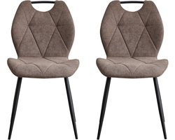 Eetkamerstoelen Set - Keukenstoelen Stoffen - Comfortabel Zitten - Hoge Rugleuning Handvat - 48x41x86 cm - Bruin