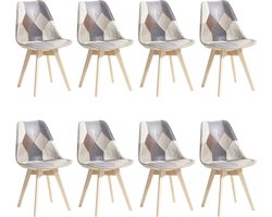 Eetkamerstoelen Set - Patchwork stoelen - Comfortabel Zitten - Afneembaar kussen - 8 stuks - Bruin Mozaïek
