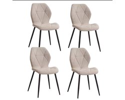 Eetkamerstoelen set - set van 4 stoelen - Keukenstoelen - Eettafel stoel - Gestoffeerd - Linnen - Gewatteerd - Metalen poten - Eetkamer - Restaurant -BRUIN
