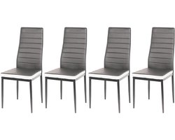 Eetkamerstoelen Set - Stoelen Kunstleer - Comfortabel Zitten - SGS Getest Frame - 4 Delig - Grijs Wit