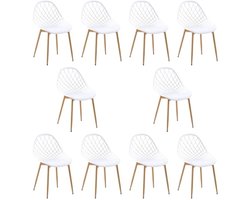 Eetkamerstoelen set van 10 – Met rugleuning – Metalen poten – Kuipstoel – Zwart