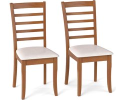 Eetkamerstoelen set van 2 – beige – houten keukenstoelen met gevoerde zitting – comfortabel en stijlvol – tot 150 kg belastbaar