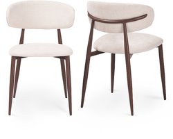Eetkamerstoelen set van 2 - Beige stof - Donker hout walnoot effect - Japandi stijl - LEA
