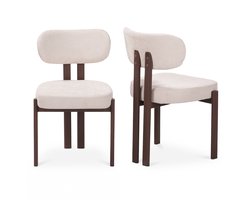 Eetkamerstoelen set van 2 - Beige stof - Donker hout walnoot effect - Japandi stijl - NOA