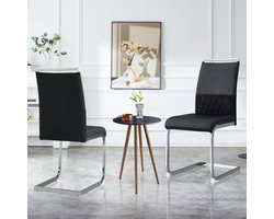 Eetkamerstoelen Set van 2 Bureaustoel Zwart PU en linnen Hoge rugleuning gestoffeerde stoel