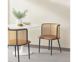Eetkamerstoelen Set van 2 - Comfortabele Rotan Stoelen in Bruin en Zwart - 75x52x49 cm