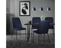 Eetkamerstoelen set van 2 donkerblauw met rugleuning, gestoffeerde stoelen voor eetkamer & keuken ML-Design