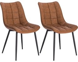 Eetkamerstoelen set van 2 - Eetkamer stoelen - Eetkamerstoelen klassiek - Lichtbruin - Gestoffeerde zitting - Metalen zwarte poten