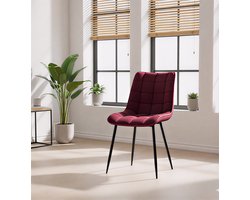 Eetkamerstoelen set van 2 – Fluwelen Kuipstoelen met Rugleuning – Ergonomische Design Stoelen – Zachte Bekleding – 46x40,5x85,5 cm – Bordeaux – Luxe Keukenstoelen met Metalen Poten – NoviHome