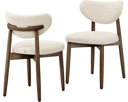Eetkamerstoelen, Set van 2, Gestoffeerde Keukenstoelen met Massief Houten Poten, Linnenlook Stof, Gebogen Rugleuning, 150 kg, 50 x 51 x 82 cm, Lichtbeige, MAZIE Collectie KDC668L101