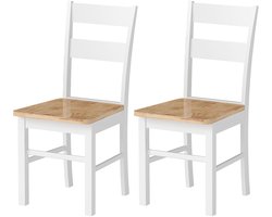Eetkamerstoelen, set van 2, hout, stoel, eetkamerstoel, eenpersoonsstoel en caféstoel, eenvoudig ontwerp, praktisch en decoratief, geschikt voor eetkamer, keuken en woonkamer, voor dagelijks gebruik, 40×50,5×88,5 cm, houtkleur en wit