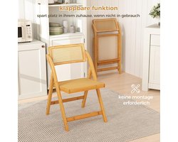 Eetkamerstoelen Set van 2 – Inklapbare Boho Rotan Stoelen met 360° Draaibare Rugleuning – Bamboe Keukenstoelen 56 x 49 x 80 cm – Comfortabele Zithoogte 46 cm – Laura