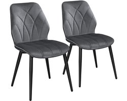 Eetkamerstoelen, set van 2, keukenstoelen, gestoffeerd, metalen poten, tot 136 belastbaar, gestoffeerde stoel voor keuken, eetkamer, slaapkamer, restaurant, donkergrijs/polyester