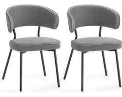 Eetkamerstoelen, Set Van 2, Keukenstoelen, Gestoffeerde Stoelen, Loungestoel, Metalen Poten, Modern, Voor Eetkamer, Keuken, Donkergrijs