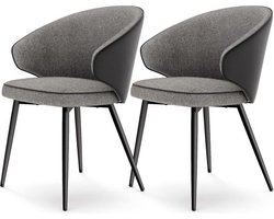 Eetkamerstoelen, Set Van 2, Keukenstoelen, Gestoffeerde Stoelen, Stoel Met Armleuningen, Metalen Poten, Modern, Woonkamerstoelen, Voor Eetkamer, Keuken, Donkergrijs