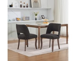 Eetkamerstoelen - Set van 2 - Modern Farmhouse - Comfortabele Zitting - Hout en Stof - Zwart