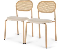 Eetkamerstoelen Set van 2, rieten stoelen met beklede zitting, metalen frame, chaise canage voor woonkamer, keuken, eetkamer, koffie