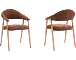 Eetkamerstoelen Set Van 2 - Roest bruin - Japandi Design Stoel - Metalen Poten In Houtlook - Scandinavisch Japanse Stijl