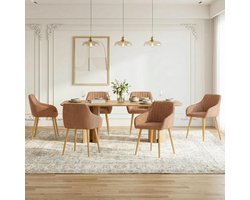 Eetkamerstoelen Set van 4 – 82 cm Gestoffeerde Stoelen met Armleuningen, Polyester Bekleding en Houten Poten – Luxe Comfort Stoel Donkergrijs – Urbanhome