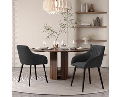 Eetkamerstoelen Set van 4 – 82 cm Gestoffeerde Stoelen met Armleuningen, Polyester Bekleding en Houten Poten – Luxe Comfort Stoel Donkergrijs – Urbanhome