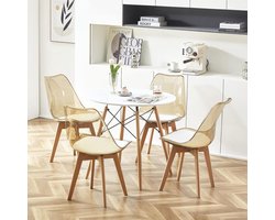 Eetkamerstoelen Set van 4 – 82 cm Hoog Scandinavisch Design met Massief Houten Poten en Gestoffeerde Zitting – Kunststof Kuipstoel Grijs – Urbanhome