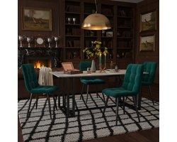 Eetkamerstoelen Set van 4 - ADFBL - Fluweel Groen - Moderne Stoelen met Zwarte Metalen Poten - Zachte Gestoffeerde Kuipstoel - Ergonomisch Design - Donkergroen