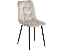 Eetkamerstoelen - Set van 4 - Beige - Velvet - Zwarte poten