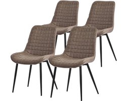 Eetkamerstoelen set van 4 - Bruin, Imitatieleer met Metalen Poten - Ergonomische Keukenstoelen