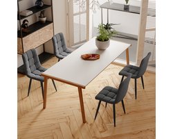 Eetkamerstoelen Set van 4 – Design Stoelen met Hoge Rugleuning – Zonder Armleuning – Metalen Poten – Comfortabele Dining Chairs