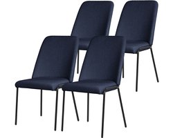 Eetkamerstoelen set van 4 donkerblauw met rugleuning, gestoffeerde stoelen voor eetkamer & keuken ML-Design