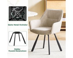 Eetkamerstoelen Set van 4 Draaibaar – Ganeey Luxe Fluwelen Stoelen met Armleuning – 180° Draaifunctie – Comfortabele Gestoffeerde Kuipstoelen – Moderne Eetkamerstoelen voor Woonkamer, Keuken & Slaapkamer – Kaki