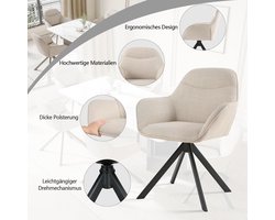Eetkamerstoelen Set van 4 Draaibaar met Armleuning – Ganeey Luxe Fluwelen Stoelen Beige – Gestoffeerde Keukenstoelen met Metalen Poten en Rugleuning – Comfortabele 360° Draaistoelen voor Eetkamer, Woonkamer of Kantoor – Ergonomisch en Elegant Design