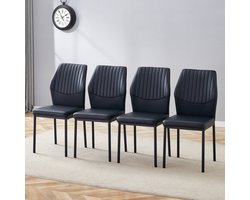Eetkamerstoelen - Set van 4 - Eetkamerstoel Leicht-Luxus verticaal reliëf - modern woon- en eetkamer design - PU Leder Metaal - Zwart