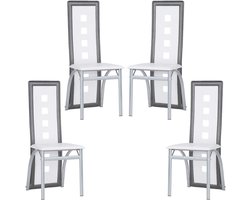 Eetkamerstoelen, set van 4, eetkamerstoel met rugleuning, PVC-leer, woonkamerstoel voor keuken, eetkamer, tuin, 101,5 x 42 x 42,5 cm (4, grijs-wit)
