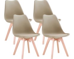 Eetkamerstoelen - Set Van 4 Eetkamerstoelen - Stoelen - Bureau Stoelen - Pu Gewatteerde Stoelen - Beukenhouten Poten - Beige