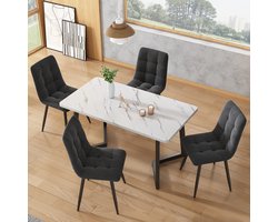 Eetkamerstoelen, set van 4 eetkamerstoelen van fluweelstof, gewatteerde keukenstoelen met rugleuning, eetkamerstoelen zonder armleuningen met decoratief stiksel, voor eetkamer, woonkamerstoelen - donkergrijs (zonder eettafel)