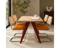 Eetkamerstoelen - Set Van 4 - Gestoffeerde eetkamerstoel - Met rugleuning - Eetkamerstoel - Eettafelstoel - Eetkamerstoelen - Stoel - Stof - Middeleeuwse stijl - Oranje