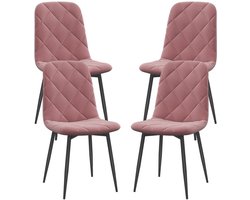 Eetkamerstoelen - set van 4 - keukenstoelen met rugleuning - fluweellook - fauteuils - 45 x 54 x 87 cm - roze