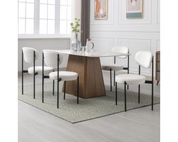 Eetkamerstoelen Set van 4 – Kunstbont Stoelen Wit – Moderne Mouwloze Accentstoelen met Metalen Poten – Luxe Keuken- en Make-upstoelen – Comfortabele Gestoffeerde Stoelen voor Eettafel, Woonkamer of Slaapkamer – Novihome “AlbaFur” 51x48x82,5 cm