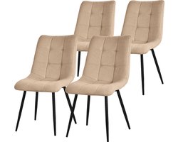 Eetkamerstoelen set van 4 lichtbruin Keukenstoel met polyester bekleding en stalen poten ML design