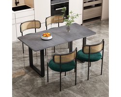 Eetkamerstoelen Set Van 4 - Luxe Velvet Stoelen Met Rotan Rugleuning - Moderne Stoelen Met Metalen Poten - Comfortabele Kuipstoel Voor Eetkamer, Woonkamer En Slaapkamer Groen