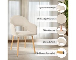 Eetkamerstoelen set van 4 met armleuningen – Ganeey Fluwelen Stoelen Beige – Gestoffeerde Keukenstoelen met Houten Poten – Ergonomische Design Stoelen voor Eetkamer & Woonkamer – Luxe & Stabiel Comfort