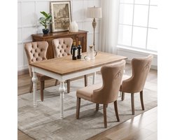 Eetkamerstoelen - Set van 4 - Met Luxe Deurklopper - Siernagels en Houten Poten - Fluweel - Bruin