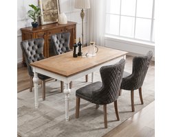 Eetkamerstoelen - Set van 4 - Met Luxe Deurklopper - Siernagels en Houten Poten - Fluweel - Grijs