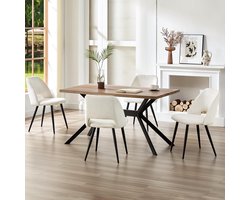 Eetkamerstoelen Set van 4 – Moderne Beige Corduroy Stoelen met Zwarte Metalen Poten, Ergonomisch Design, Comfortabel Dik Schuim, 45 x 48 x 80 cm – Perfect voor Eetkamer, Keuken, Woonkamer, Slaapkamer en Ontvangstruimte – Laura