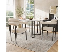 Eetkamerstoelen Set van 4 - Moderne eetkamerstoel - Crème -Comfortabele stoel - Ronde zitting stoel - Stoel voor eetkamer woonkamer kantoor - Luxe stoel - Gestoffeerde stoel - Gouden stoelpoten - Keukenstoel - Moderne designstoel