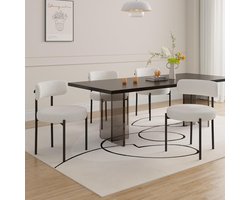 Eetkamerstoelen Set van 4 – Novihome Teddy Luxe Stoelen Mid-Century Modern – Crème Beige Ronde Bouclé Gestoffeerde Stoelen met Metalen Poten – Comfortabele Designer Keukenstoelen voor Eetkamer, Keuken & Thuiswerkplek