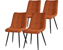 Eetkamerstoelen set van 4 oranje keukenstoelen met polyester hoes en stalen poten ML design